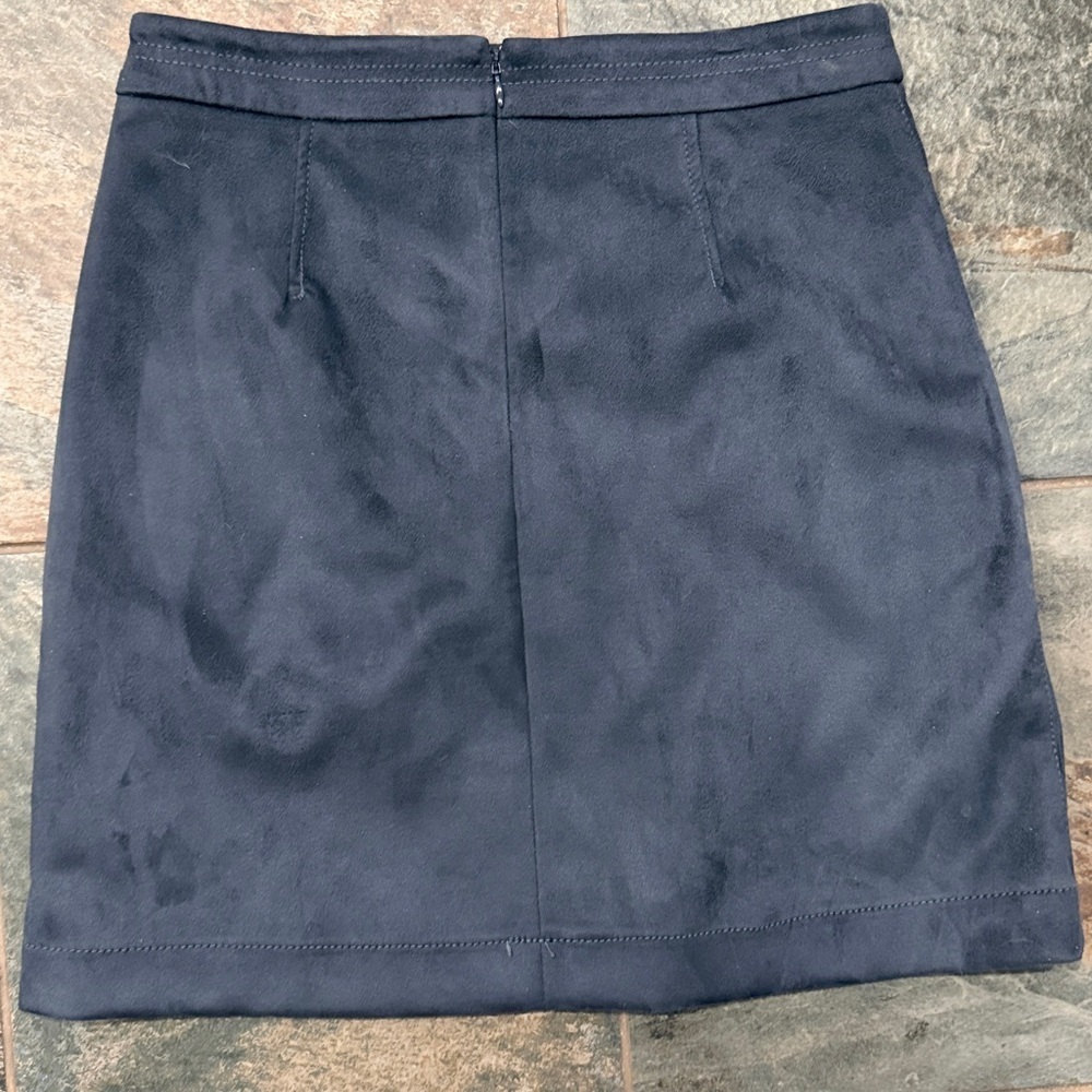 LOFT Dark Blue Suede Mini Skirt with Zipper Details - Picture 3 of 6